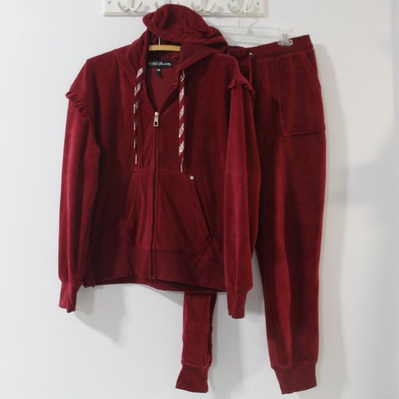 ❤️ VELOUR JOGGING SUIT Ruffle Hoodie & Drawstring Pants Womens 2XL - Picture 5 of 11